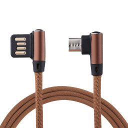 1m 2.4A Sortie USB vers Micro USB Double Coude Design Nylon Weave Style Data Sync Charge Cable, Pour Samsung, Huawei, Xiaomi, HTC, LG, Sony, Lenovo et autres smartphones (café)