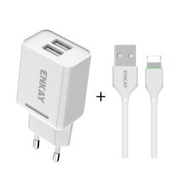 ENKAY Hat-Prince T003-1 10.5W 2.1A double USB charge adaptateur d'alimentation de voyage prise ue avec câble 2.1A 1m 8 broches