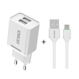 ENKAY Hat-Prince T003-1 10.5W 2.1A double USB charge adaptateur de voyage prise ue avec câble Micro USB 2.1A 1m