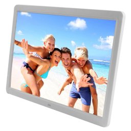 Cadre photo numérique multimédia 15.6 pouces avec écran LCD TFT avec lecteur de musique et lecteur vidéo / fonction de télécommande, prise en charge USB / carte SD, haut-parleur stéréo intégré (blanc)