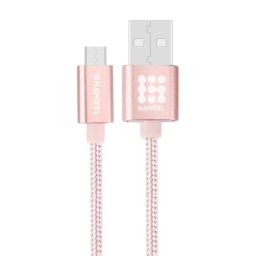 HAWEEL 1m tête en métal de Style tissé 3A câble de charge de données de synchronisation micro USB à USB haute intensité, Pour Samsung, Huawei, Xiaomi, LG, HTC et autres smartphones (or rose)