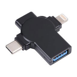 X09 Adaptateur OTG d'interface USB vers double 8 broches + USB-C / Type-C 4 en 1 (noir)