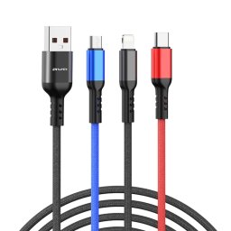 awei CL-971 3 en 1 1.2m 2.4A USB à 8 broches + Micro USB + USB-C / Type-C câble de charge multiple