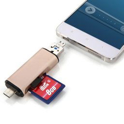 3 en 1 Type-c & Micro USB & USB 2.0 Lecteur de carte SD / TF 3 ports pour Smartphones / PC compatibles OTG (Or)