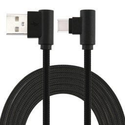 1M USB vers USB-C / Type-C Câble de chargement à double coude de style tissage en nylon, Câble de chargement à double coude USB vers USB-C / Type-C de 1 m de style tissage en nylon (noir)