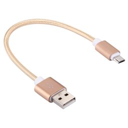 20cm 2A tête en métal tissé Micro USB vers USB V8 câble de données / chargeur, Pour Samsung / Huawei / Xiaomi / Meizu / LG / HTC et autres smartphones (or)