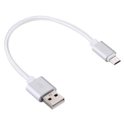 20cm 2A tête en métal tissé Micro USB vers USB V8 câble de données / chargeur, Pour Samsung / Huawei / Xiaomi / Meizu / LG / HTC et autres smartphones (argent)