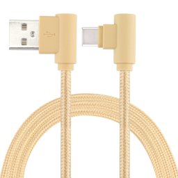 25 cm USB vers USB-C / Type-C Câble de chargement à double coude de style tissage en nylon USB-C /, Câble de chargement à double coude USB vers USB-C / Type-C de 25 cm (doré)