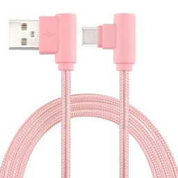 25 cm USB vers USB-C / Type-C Câble de chargement à double coude de style tissage en nylon USB-C /, Câble de chargement à double coude USB vers USB-C / Type-C de 25 cm (rose)
