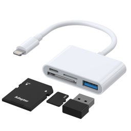 Joyroom S-H142 4 en 1 8 broches à la carte SD / TF + 8 broches de broche + Interface USB Adaptateur de lecteur de caméra OTG, compatible avec iOS 13 (blanc)