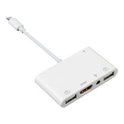 4 en 1 8 broches sur Dual USB + 3.5mm AUX + HDMI OTG Audio Digital Adapter AV