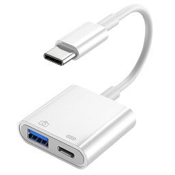 S-211 Adaptateur de caméra 2 en 1 USB-C / Type-C mâle vers Type-C + USB femelle