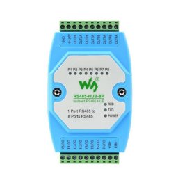 Waveshare RS485-HUB-8P Concentrateur RS485 isolé de qualité industrielle à 8 canaux, support de montage sur rail, large plage de débit en bauds
