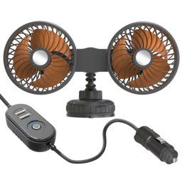 F6026 Ventilateur à double tête monté sur véhicule à grande ventouse, modèle : allume-cigare avec USB