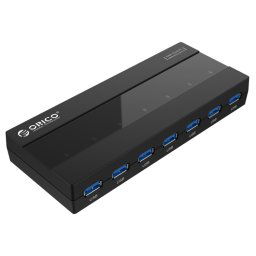 ORICO H727RK-U3 ABS Haute Vitesse 7 Ports USB 3.0 HUB avec 12V Adaptateur Secteur pour Ordinateurs Portables / Smartphones (Noir)