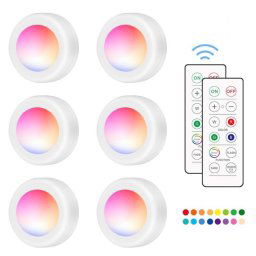6 PCS / Set 16 couleurs RVB LED veilleuse stroboscopique atmosphère Pat lumière télécommande armoire avec 2 télécommandes