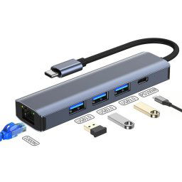 BYL-2302 Adaptateur HUB de station d'accueil multifonction USB-C / Type-C vers USB 5 en 1 avec port réseau 1000M