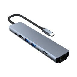 Adaptateur 7 en 1 RJ45 + SD/TF + USB 3.0 x 2 + HDMI + PD vers USB-C / Type-C HUB