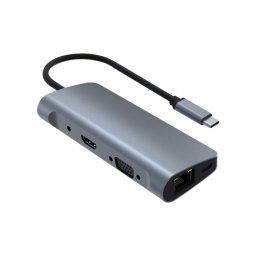 Adaptateur RJ45 9 en 1 + PD + SD/TF + USB 3.0 x 2 + HDMI + VGA + Audio vers USB-C / Type-C HUB