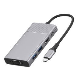 8 en 1 Type-C à HDMI + Type-C + USB X 2 + VGA + SD + TF + 3,5mm Hub Adaptateur