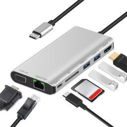 7 en 1 Type-C à RJ45 + VGA + Slot de carte SD + Type-C + SD + USB3.0 x 2 + Adaptateur HUMI Dock HUB