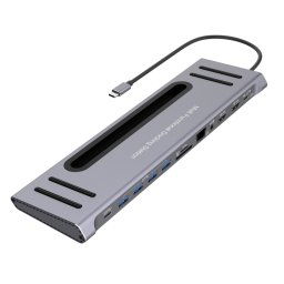 9199 12 en 1 USB-C / Type-C vers USB-C / Type-C + Emplacement pour carte TF / SD + RJ45 + Audio 3,5 mm + Chargement PD USB-C / Type-C + 2 ports HDMI + 4 ports USB 3.0 Multifonctionnel Station d'accueil pour convertisseur