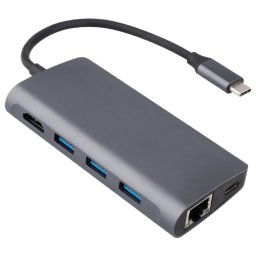 8 en 1 Type-C à HDMI + USB 3.0 x 3 + RJ45 + PD + SD / TF Adaptateur hub