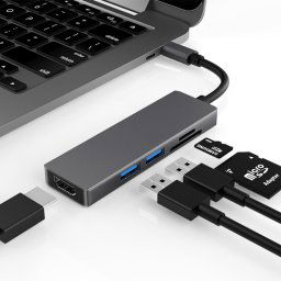 5 en 1 Type-C à HDMI + 2 x USB 3.0 + SD / TF Adaptateur hub