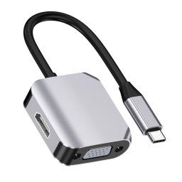 HW-6002 Convertisseur adaptateur 2 en 1 Type-C / USB-C vers HDMI + VGA (gris)