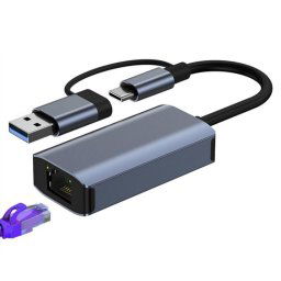 BYL-2207 Adaptateur HUB 2 en 1 USB + Type-C vers RJ45 pour station d'accueil