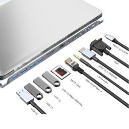 JUNSUNMAY 11 en 1 Multifonctionnel USB C Hub Adaptateur de Station d'accueil Lecteur de Carte SD/TF