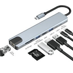 JUNSUNMAY 8 en 1 Type-C vers 4K HDMI/Ethernet Adaptateur de station d'accueil PD Hub de charge rapide Lecteur de carte SD/TF