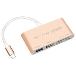 Combo T-693 5 en 1 USB-C / Type-C à SD / TF / Micro SD Slot + USB 3.0 + USB 2.0ports Lecteur de carte HUB OTG 2.0ports (or)