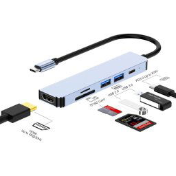 ENKAY Hat-Prince 6 en 1 Type-C Hub 4K Adaptateur de station d'accueil HDMI USB-C PD Lecteur de carte SD / TF à charge rapide