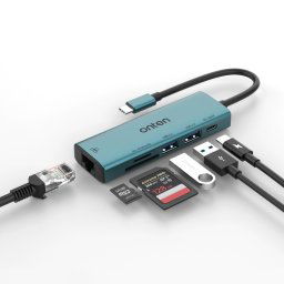 Onten UC122 6 en 1 USB-C/Type-C vers SD + TF + Carte + HUB USB 3.0 avec entrée 5 V et carte réseau 100 Mbps