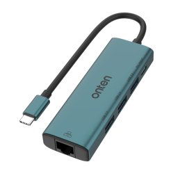 Onten UC121 HUB 5 en 1 USB-C / Type-C vers USB 3.0 avec entrée 5 V et carte réseau 100 Mbps