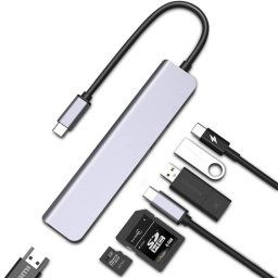 Hub USB C Adaptateur multiport USB C 7 en 1 avec HDMI 100 W PD et lecteur de carte SD/TF