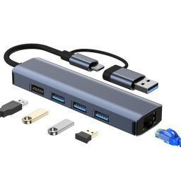 BYL-2208 Adaptateur HUB de station d'accueil multifonction USB + USB-C / Type-C vers USB 5 en 2
