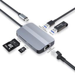 JUNSUNMAY 5 en 1 Type-c vers RJ45 Ethernet + Lecteur de Carte SD/TF Hub USB-C Multifonctionnel