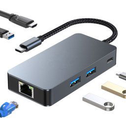 BYL-2308 6 en 1 USB-C / Type-C vers USB3.2 + Internet Gigabit + Adaptateur HUB HDTV (Gris foncé)