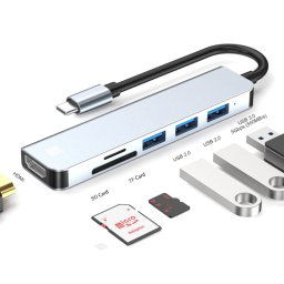 JUNSUNMAY 6 en 1 Type-C vers 4K Adaptateur de station d'accueil HDMI Hub USB-C Lecteur de carte SD/TF