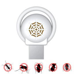 Répenses de la souris USB Moustiquaire Ultrasonic Mosquito Insectifuge avec l'atmosphère Lumière (Blanc)