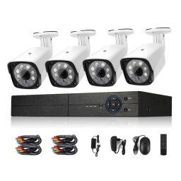 A4B3Kit 2MP 4CH 1080P Système de caméra de sécurité CCTV Kit de surveillance AHD DVR, prise en charge de la vision nocturne / détection de mouvement (Blanc)