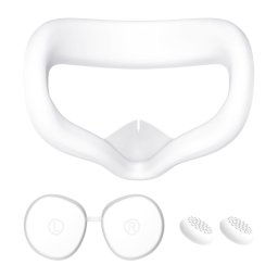 Masque pour les yeux en silicone VR + housse de protection pour objectif + chapeau de joystick, pour Oculus Quest 2 (blanc)