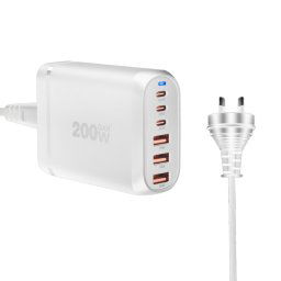 Adaptateur multiport pour ordinateur portable GaN PD100W Type-C x 3 + USB x 3, blanc, taille de prise : prise AU