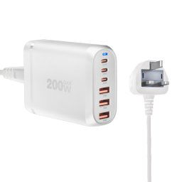 Adaptateur multiport pour ordinateur portable GaN PD100W Type-C x 3 + USB x 3, blanc, taille de prise : prise britannique