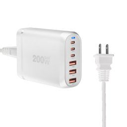 GaN PD100W Type-C x 3 + USB x 3 adaptateur multiport pour ordinateur portable, blanc, taille de prise : prise américaine
