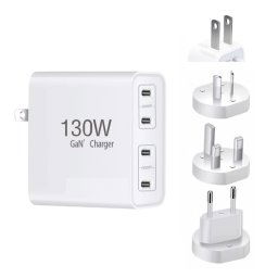 Chargeur GaN130W 4 ports USB-C PD65W / PD30W multi-ports Type-C pour ordinateur portable, / UK / AU / US