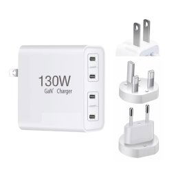 Chargeur GaN130W 4 ports USB-C PD65W / PD30W multi-ports Type-C pour ordinateur portable, / UK / US