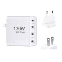 Chargeur GaN130W 4 ports USB-C PD65W / PD30W multi-ports Type-C pour ordinateur portable, / US